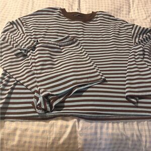 Lioness Brown and Light Blue Striped Long Sleeve Tee set